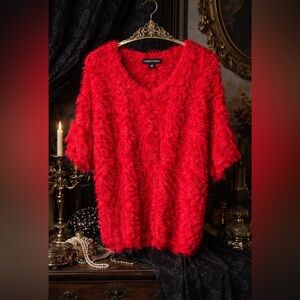 Lauren Michelle Red Eyelash Knit Sweater Size Medium Statement Top